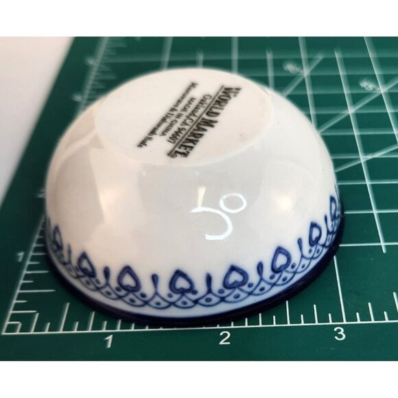 Set Of 3 Ceramic Blue & White Bowls & Cup With Floral & Stripe Designs - Picture 4 of 14